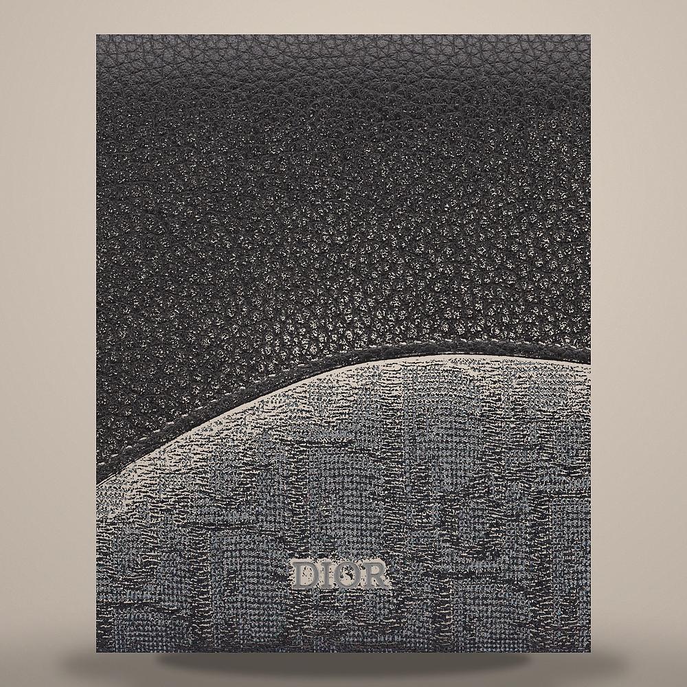 DIOR Black Oblique Jacquard and Grained Calfskin Saddle Flap Card Holder