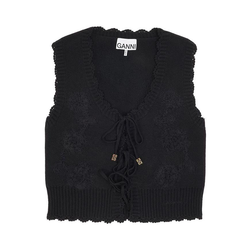 GANNI Women’s Crochet Appliqué Vest Black Outerwear