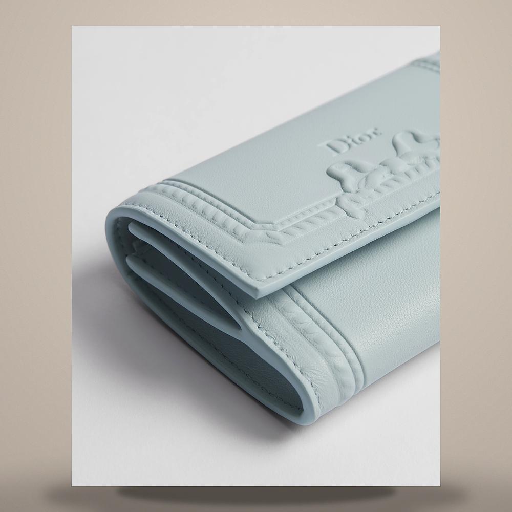 DIOR Ice Blue Debossed Calfskin Card Holder S3811PQWF M39Z
