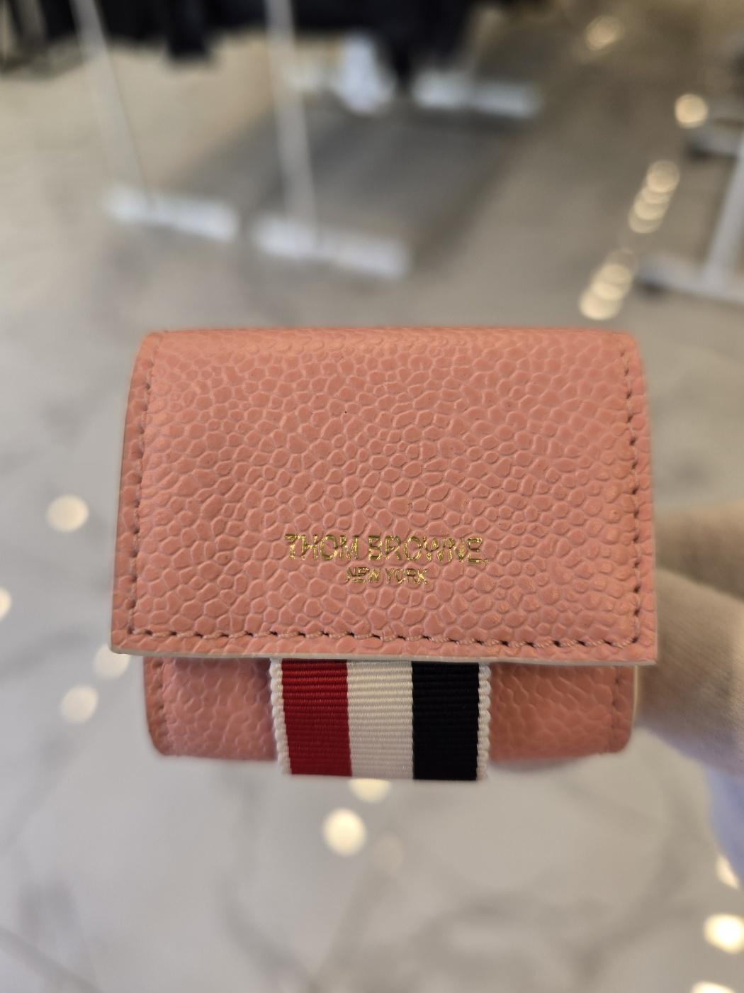 THOM BROWNE Pink Pebble-Grain Small Coin Wallet with Tricolor Tab