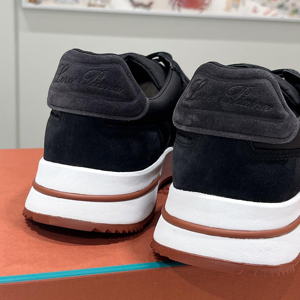 Loro Piana Storm Black Calfskin Weekend Walk Low-Top Sneakers
