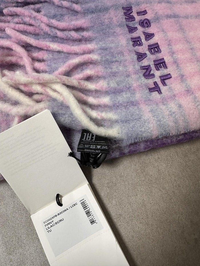Isabel Marant Lilac Ecru Alpaca Embroidered Logo Scarf