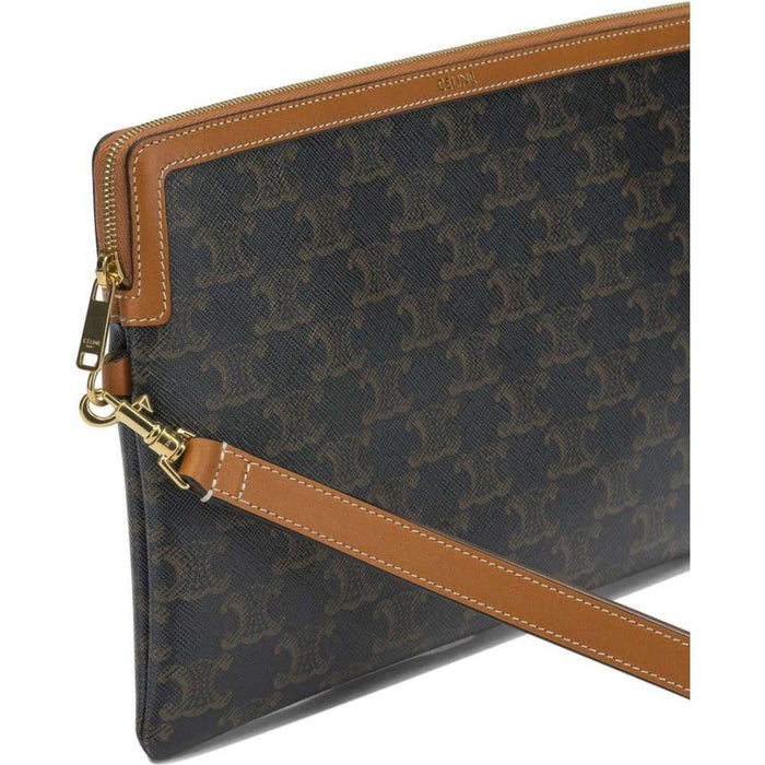 CELINE Triomphe Small Tan Leather Clutch Bag