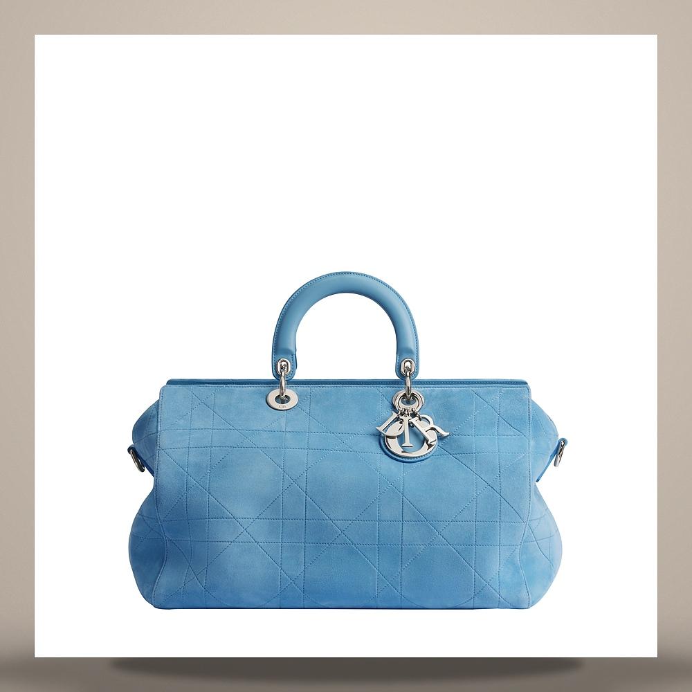 DIOR Granville Bag Large Myosotis Blue Cannage Suede Goatskin Cr 1MDDU159QCHH522