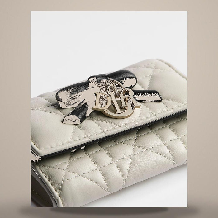 DIOR Two-Tone Latte/Black Cannage Lambskin Card Holder Wallet