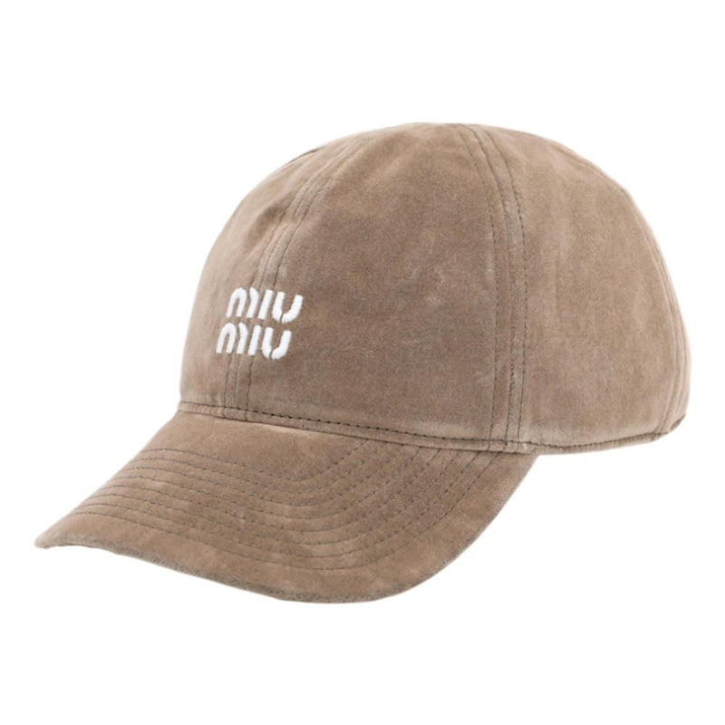 Miu Miu Logo Embroidered Velvet Baseball Cap Sand