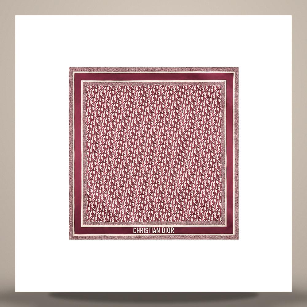 DIOR Burgundy Navy Blue Silk Twill Diortwin Oblique 90 Square Scarf