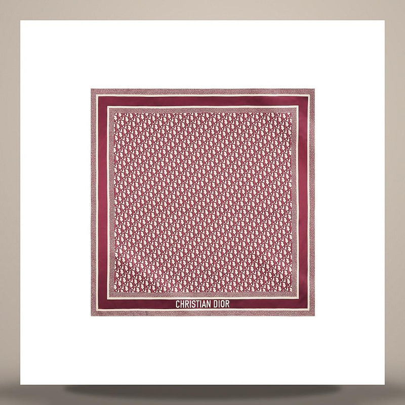 DIOR Burgundy Navy Blue Silk Twill Diortwin Oblique 90 Square Scarf