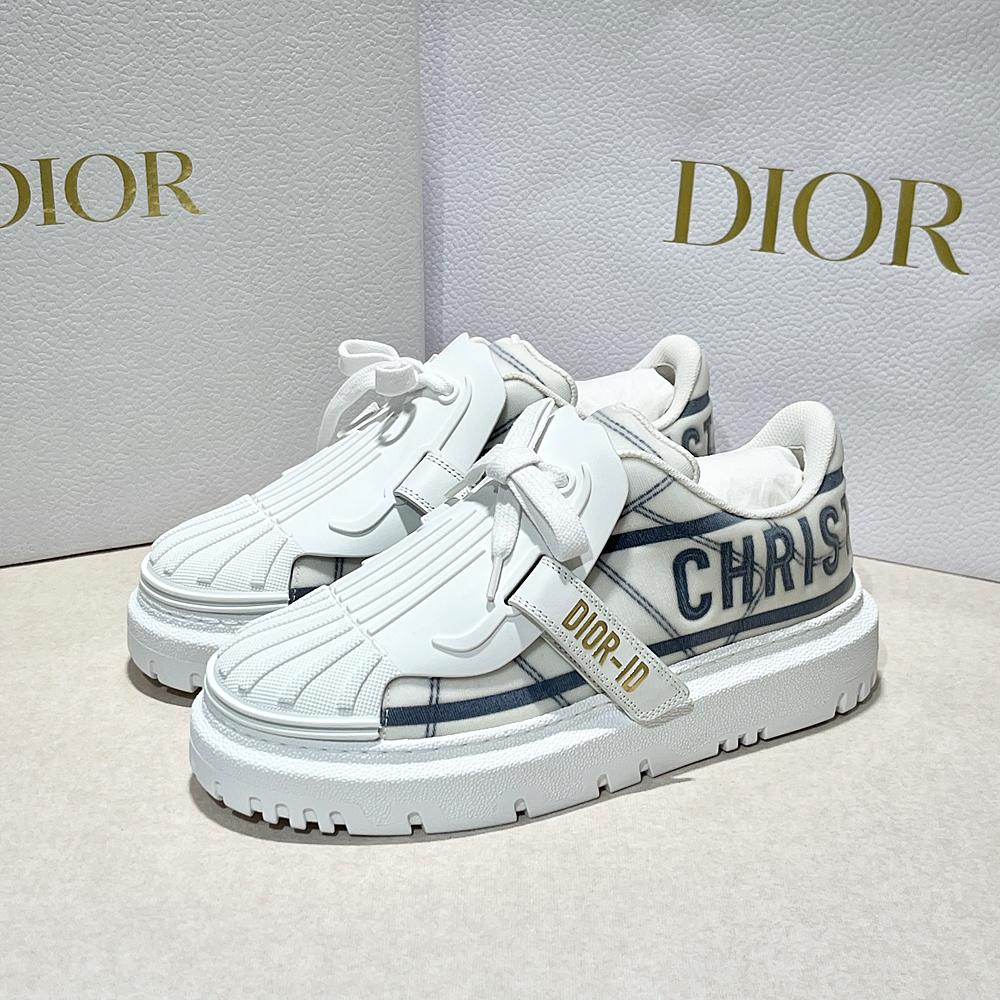 DIOR White French Blue Technical Fabric ID Low-Top Sneakers