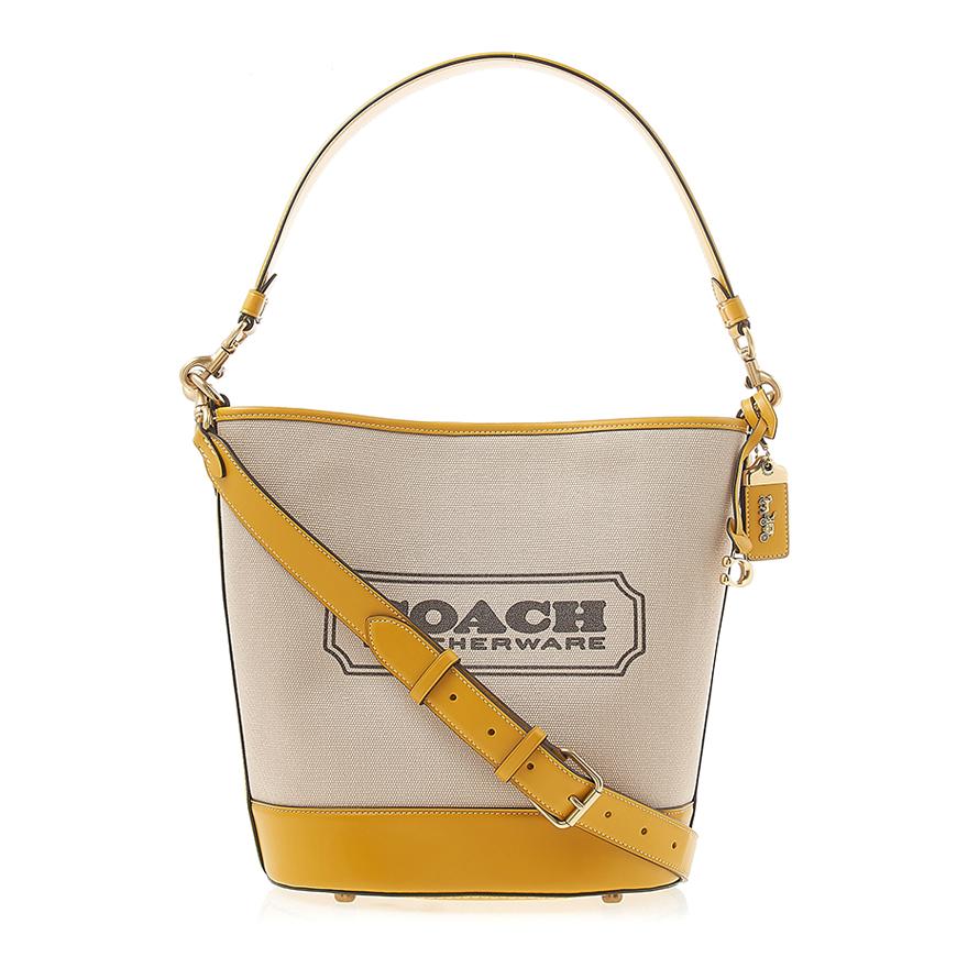 Coach Natural Canvas Yellow Gold Field Bucket Shoulder Bag