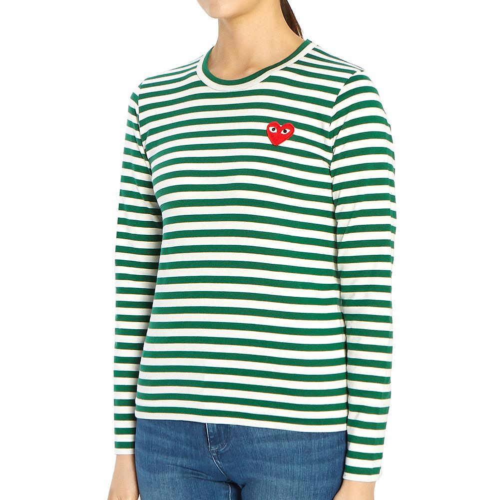 Comme des Garcons Red Heart Patch Stripe Long Sleeve T-Shirt Unise AZ T163 051 3