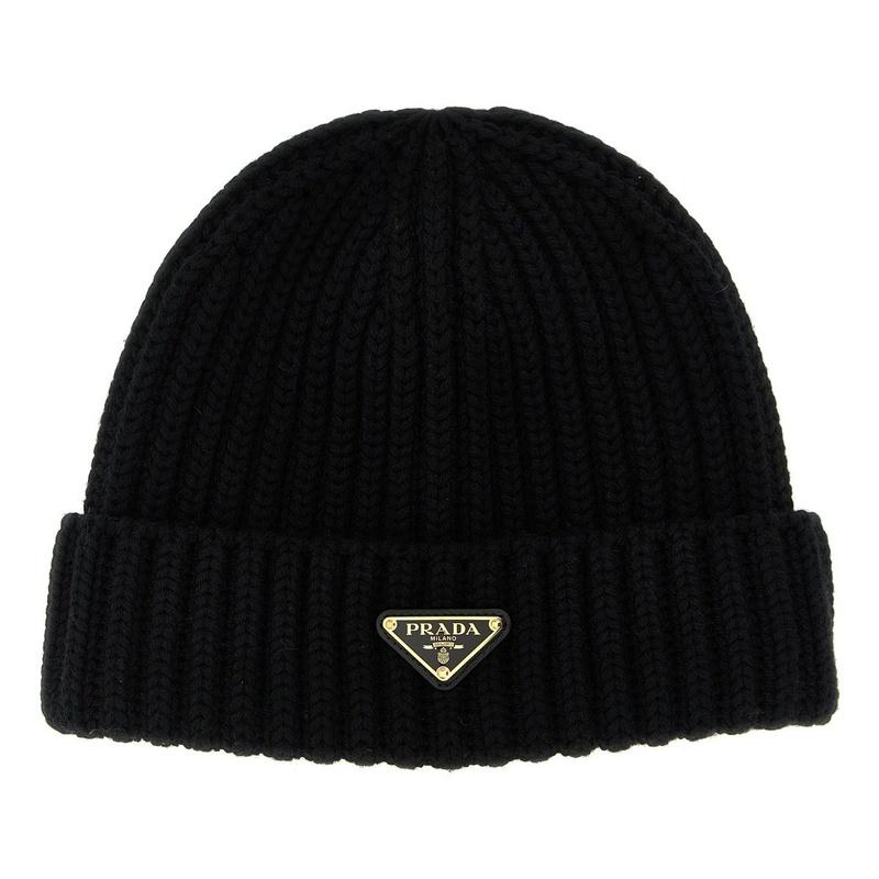 PRADA Triangle Logo Wool Beanie Black