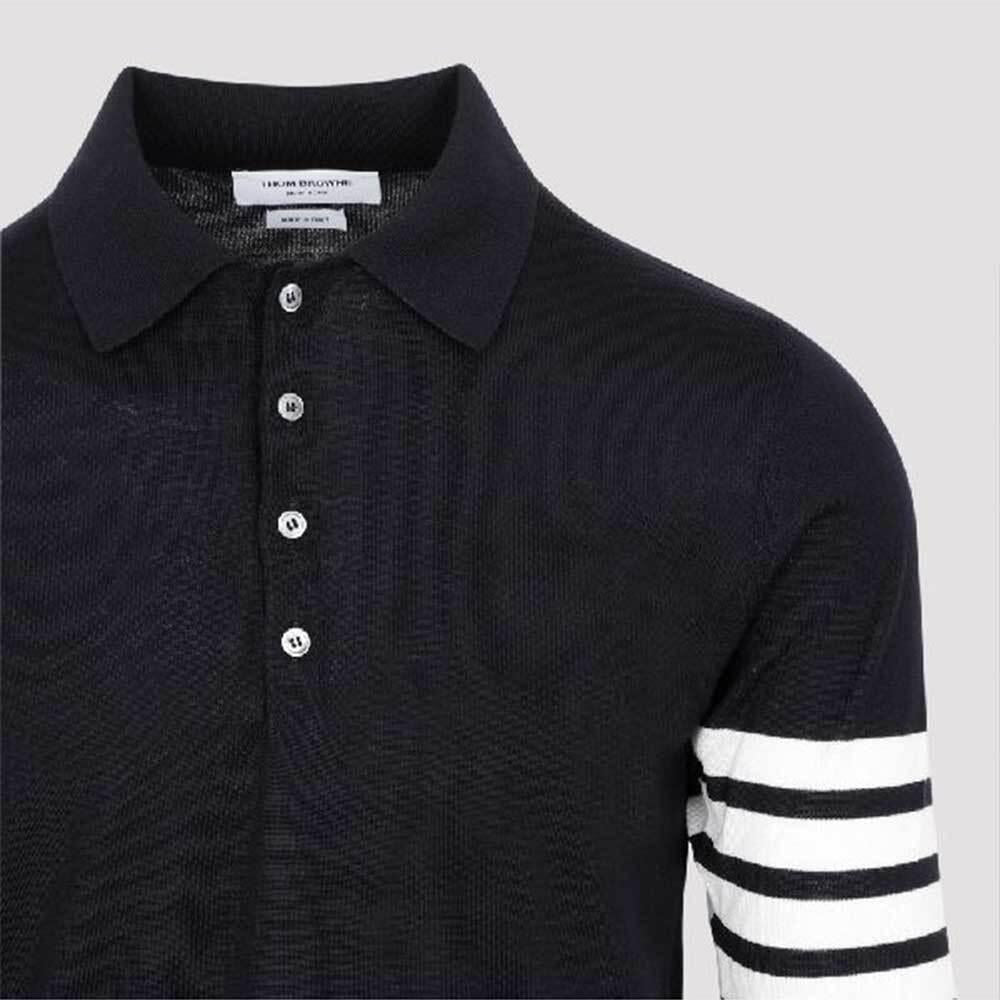 THOM BROWNE Navy Short-Sleeve Knit Polo Sweater Men MKP048A