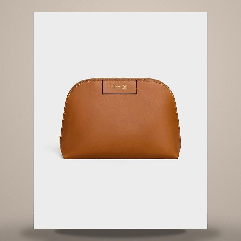 CELINE Soft Calfskin Medium Cosmetic Pouch Soft Tan Ultra Red Clu M10082T45 GGY0