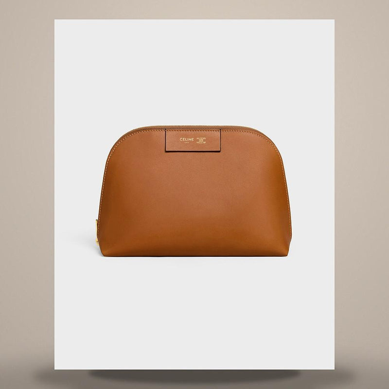 CELINE Soft Calfskin Medium Cosmetic Pouch Soft Tan Ultra Red Clu M10082T45 GGY0