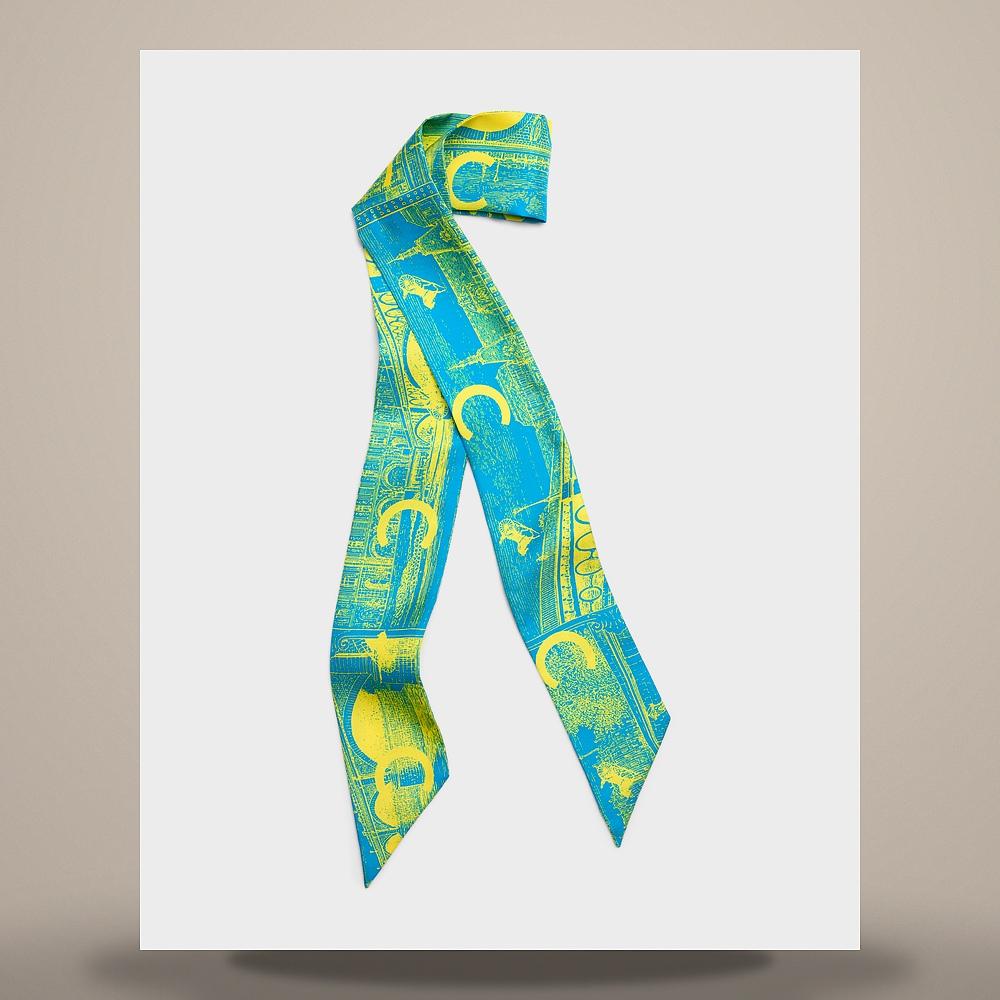 CELINE Silk Twill Blue Yellow Lavallière Scarf AA0A65392 07BY