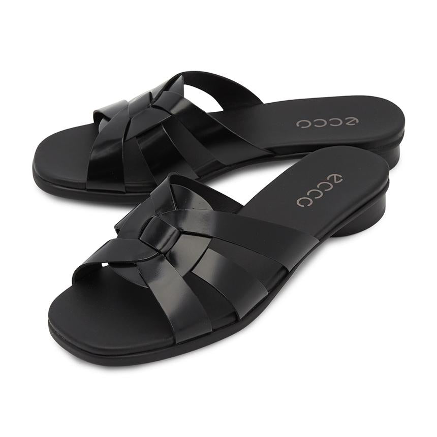 ecco Scalloped Alba 25 Women’s Leather Slide Sandals Black