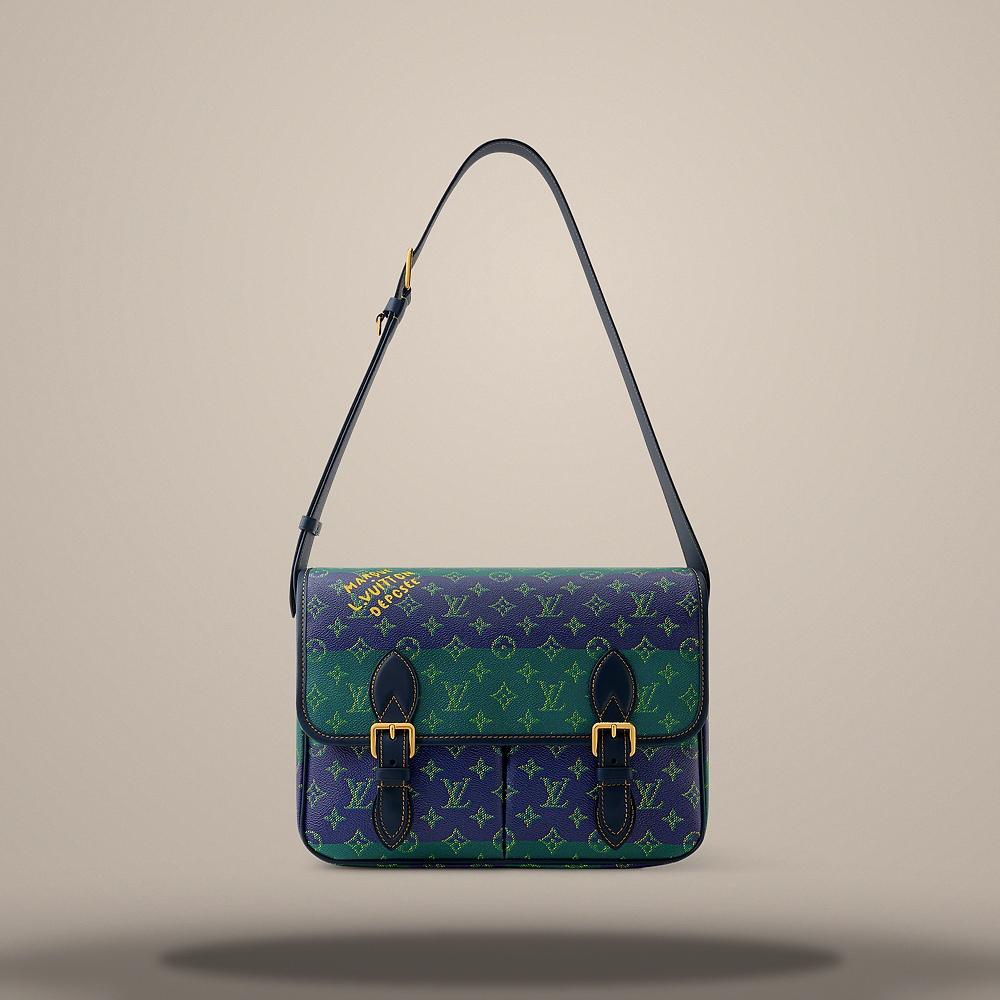 Louis Vuitton Blue Stripe Satchel Messenger Crossbody Bag M15187