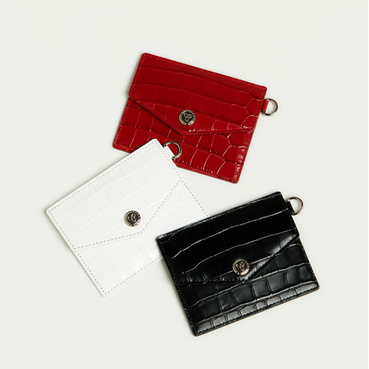 MOIETOII Croc Embossed Leather Card Holder Unisex Black