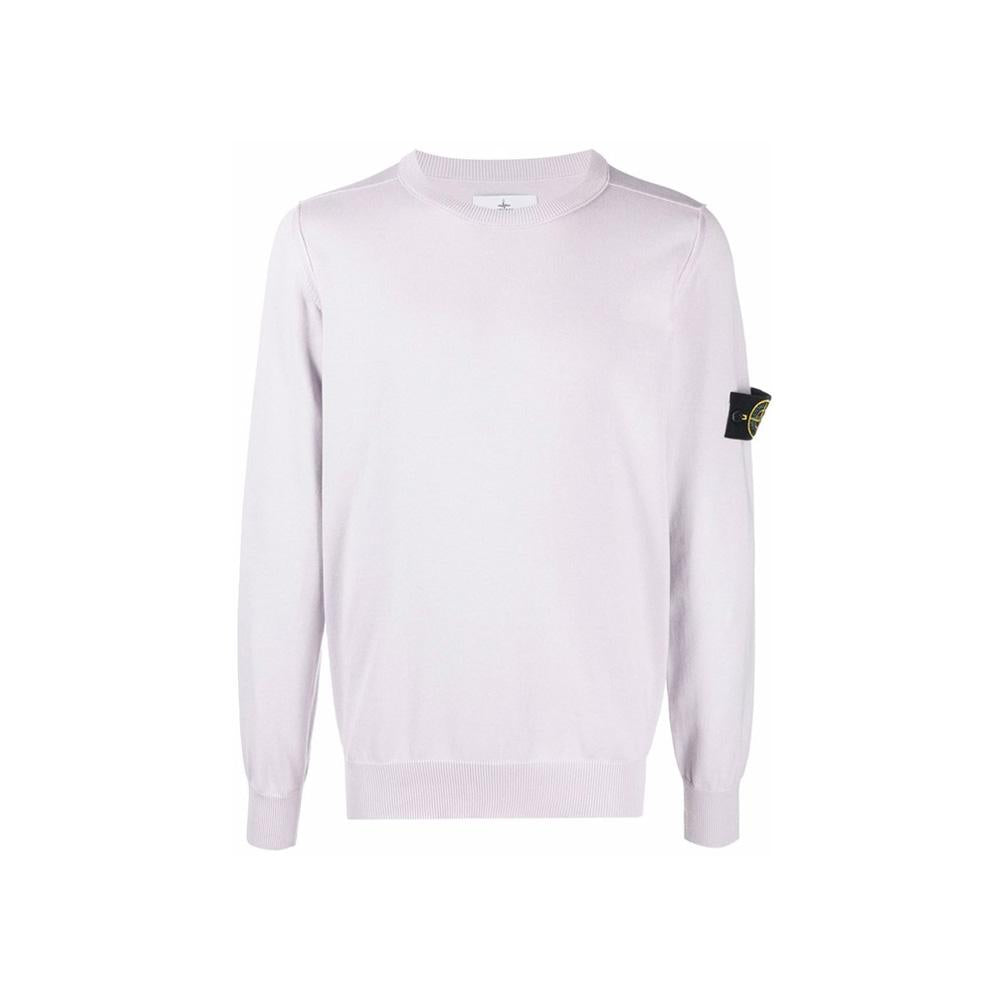 STONE ISLAND Lavender Round Neck Knit Sweater with Logo Patch 7615540B2 V0086