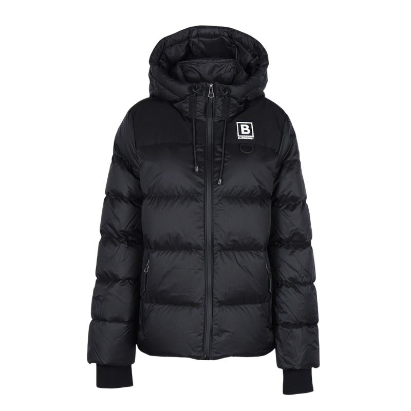 BURBERRY Black LEITH B Box Logo Patch Down Puffer Jacket Women