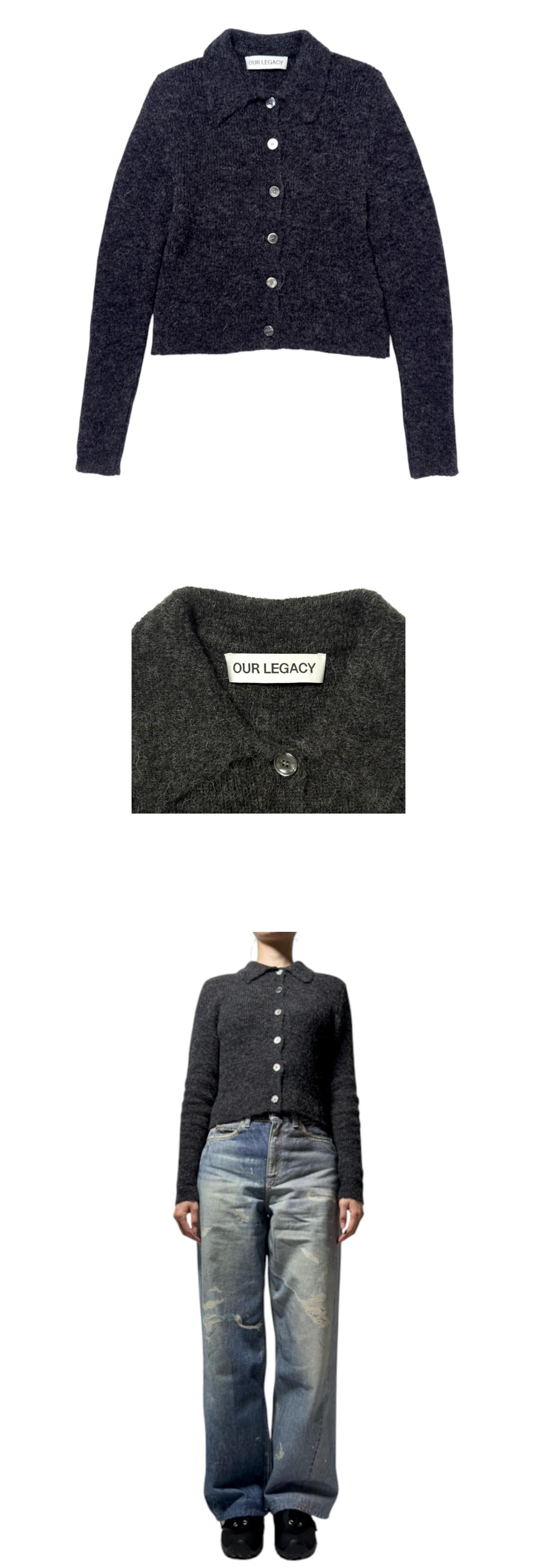 OUR LEGACY Charcoal Fuzzy Alpaca Mazzy Polo Cardigan