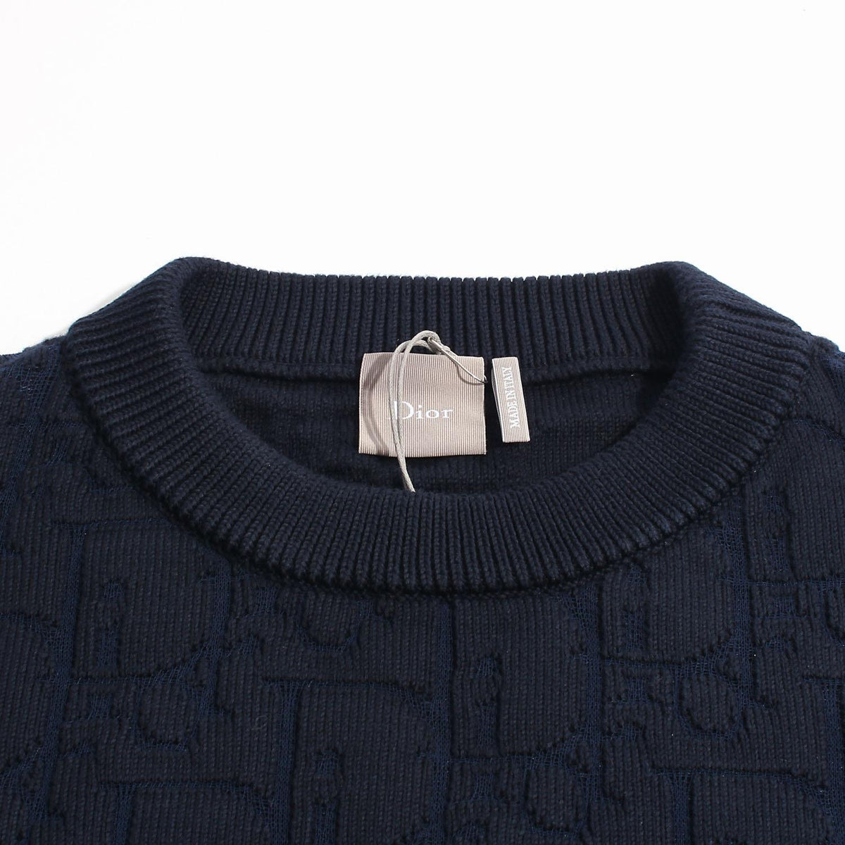 DIOR MEN Oblique Cotton Round Neck Knit Sweater Navy