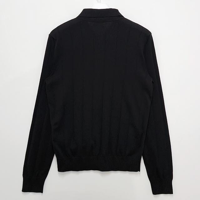 CELINE Triomphe Embroidered Ribbed Long Sleeve Polo Shirt Black