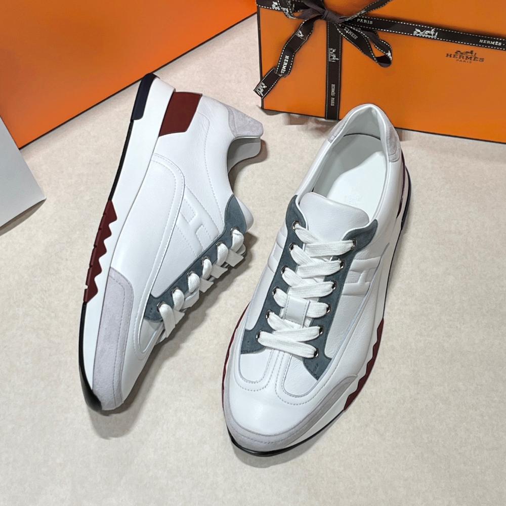 HERMES Trail Sneakers Calfskin White Multi-Color Low-Top Men’s