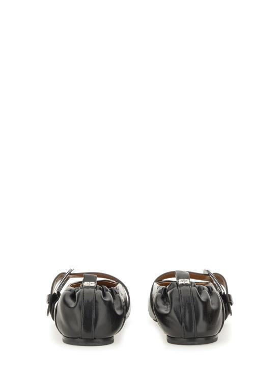 GANNI Black Leather Ballet Flats S3117099 BLACK DOM