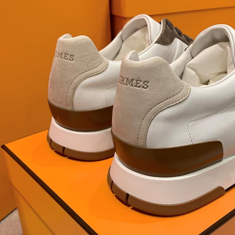 HERMES Men’s Calfskin Trail Sneakers White Beige Low-Top