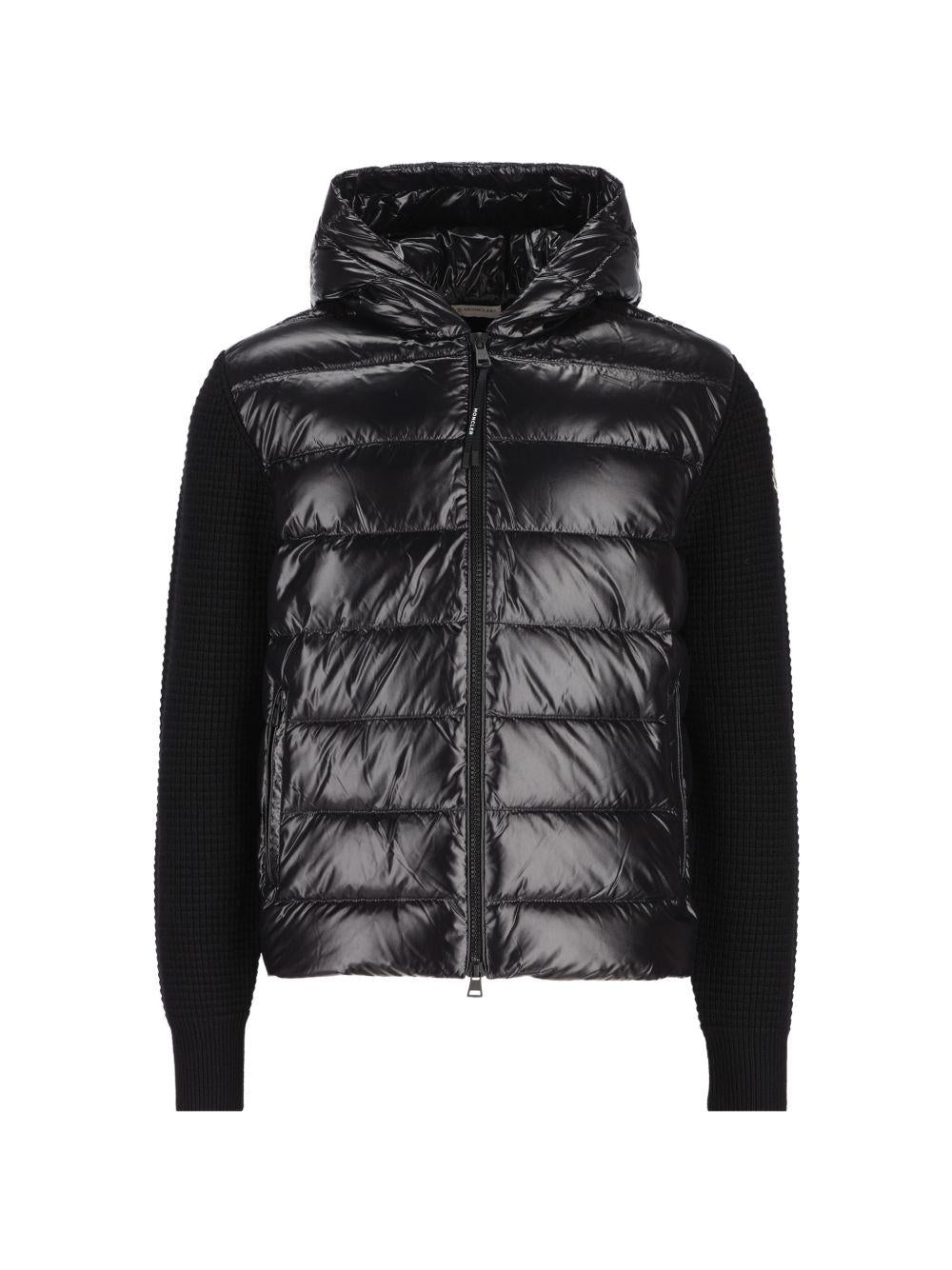 Moncler Black Wool Zip-Up Cardigan