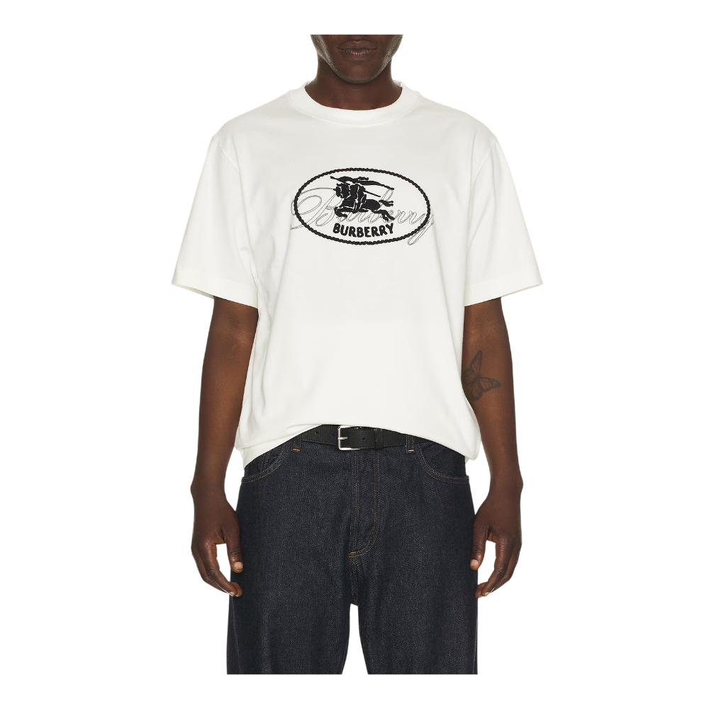 BURBERRY Check Knight Stamp Logo White Women’s T-Shirt