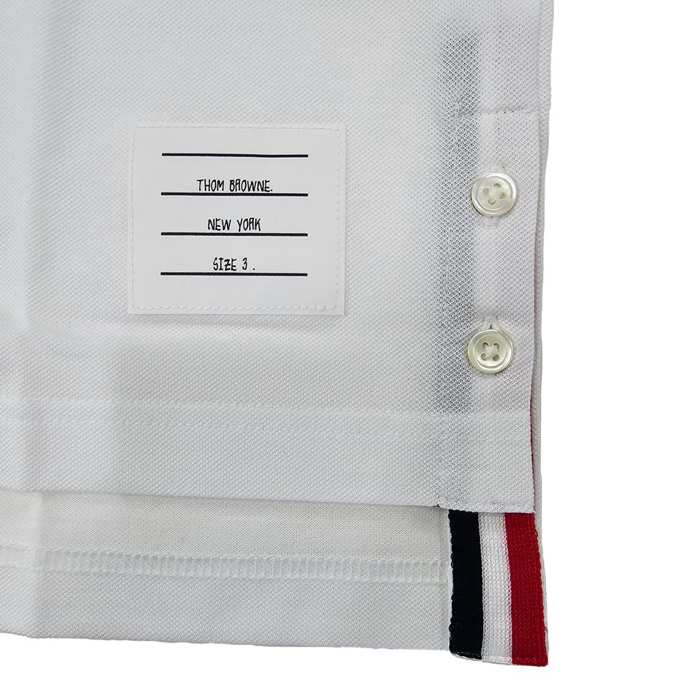 THOM BROWNE Tricolor Stripe Pocket Piqué Polo Shirt White Men’s