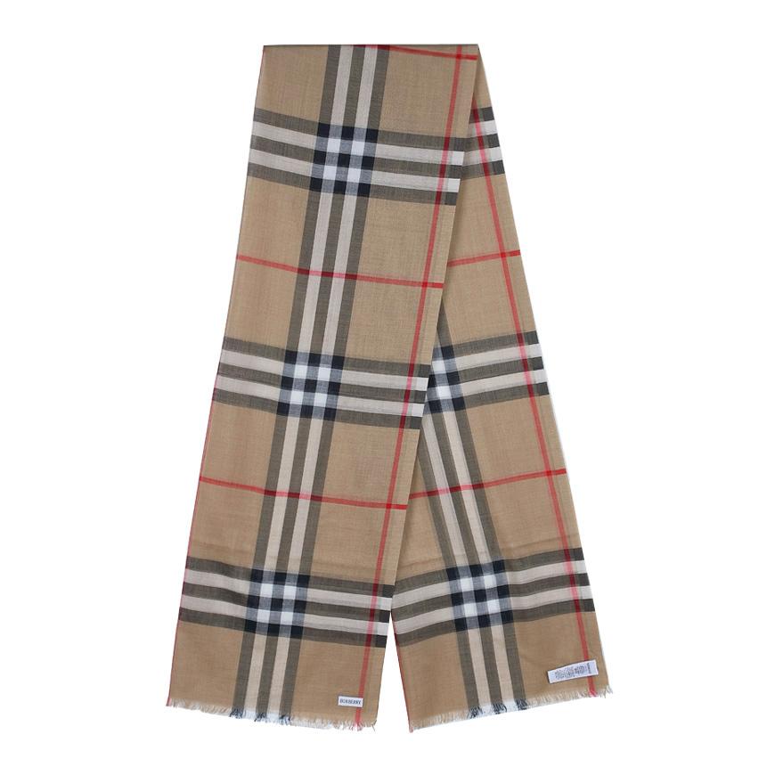 BURBERRY Women’s Check Wool Silk Scarf Green Gauze