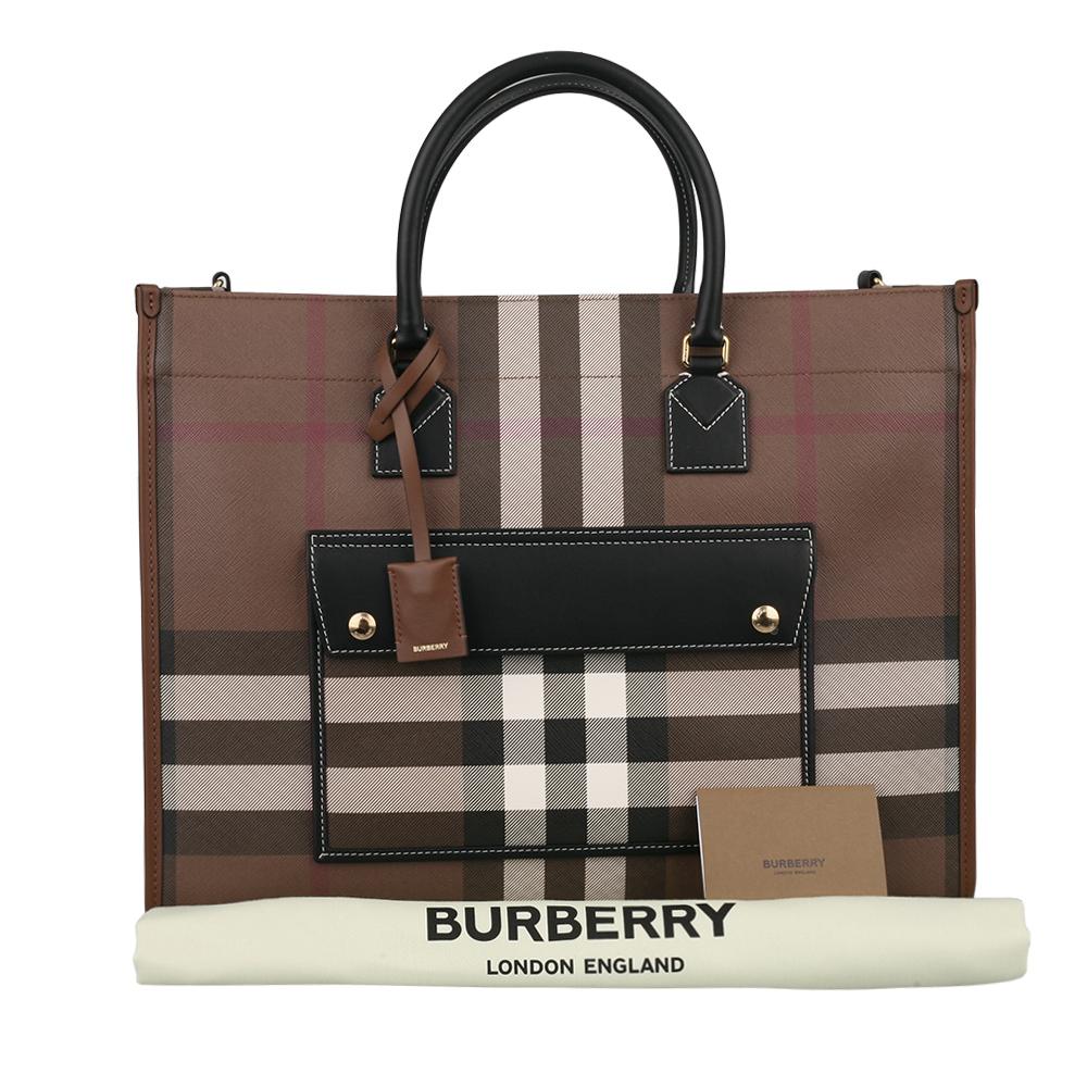 BURBERRY Freya Medium Canvas and Leather Tote Bag A9011