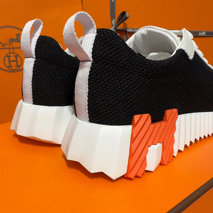 HERMES Bouncing Sneakers Goatskin White Black Women Low-Top