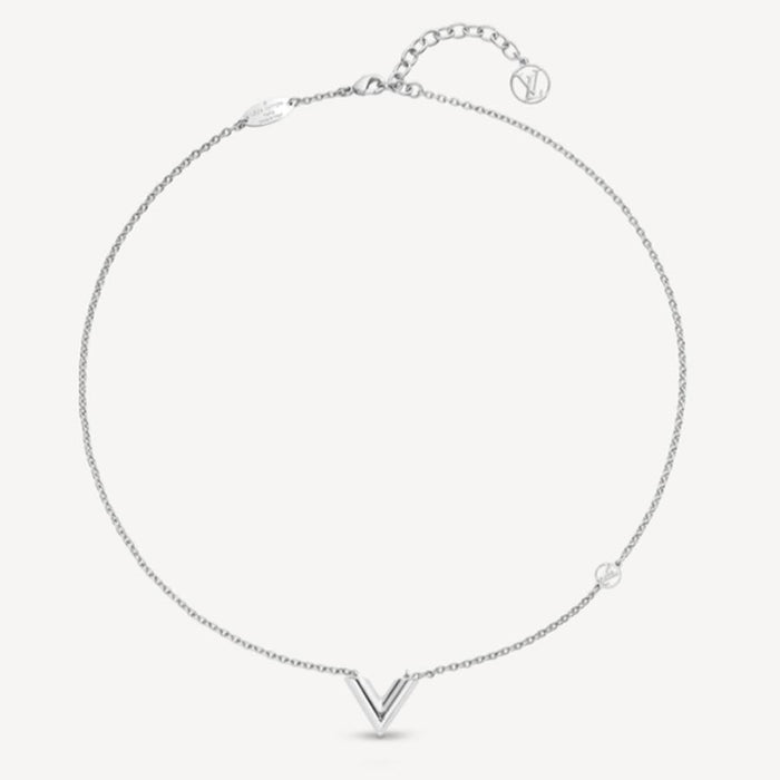 Louis Vuitton Essential V Logo Silver Necklace