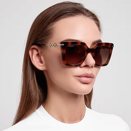 Ferragamo Havana Oversized Acetate Square Sunglasses Unisex SF1041S 238