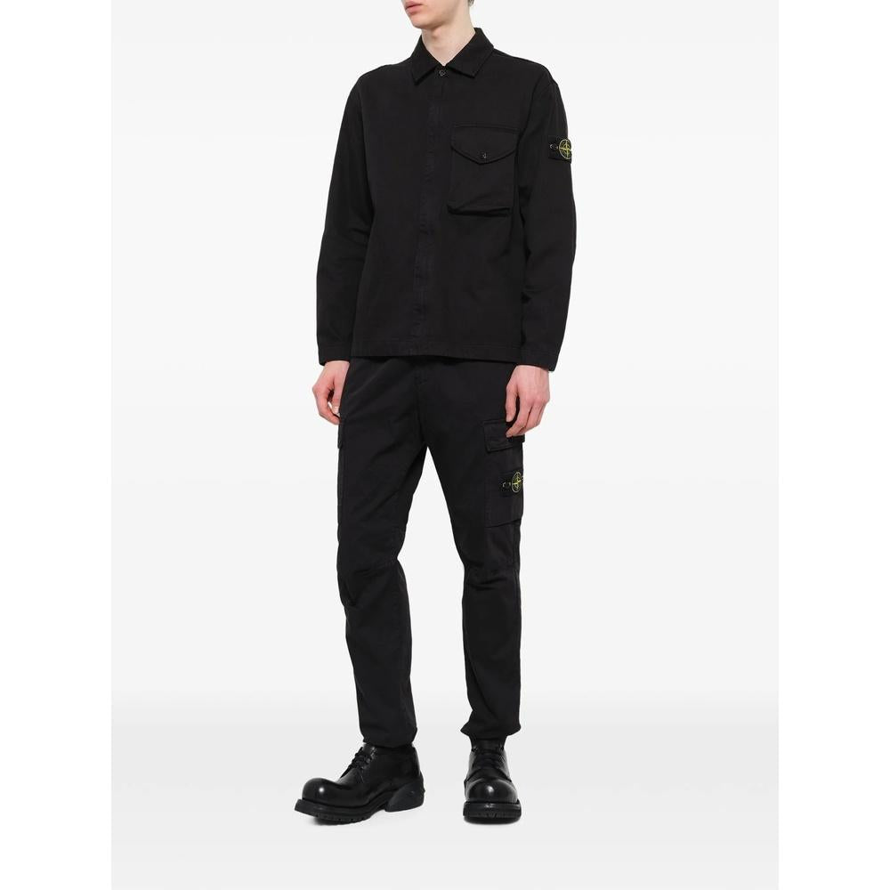 STONE ISLAND Cotton Twill Overshirt Black Men’s Long Sleeve Shirt