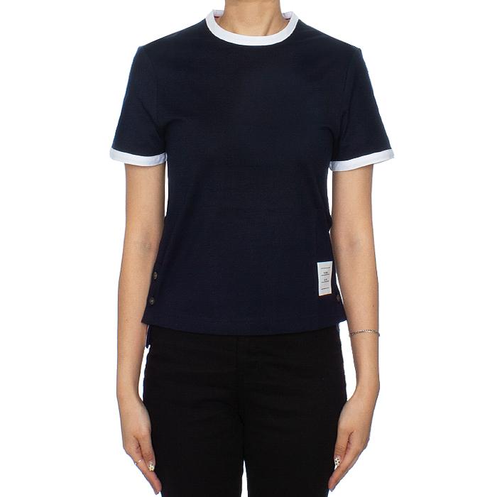 THOM BROWNE Navy Sleeve Ringer Cotton T-Shirt Women