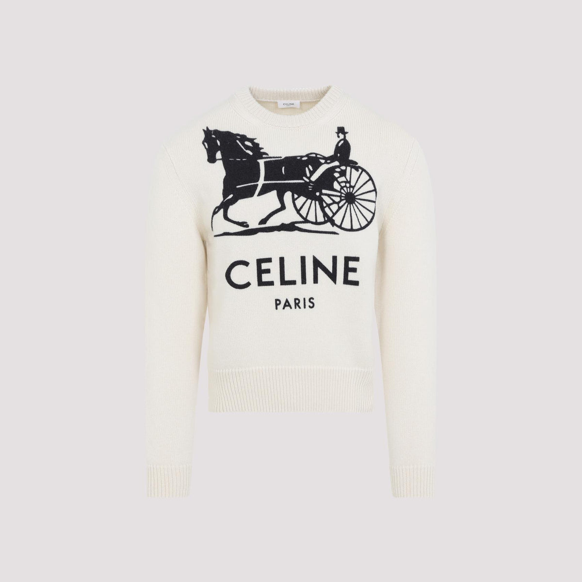 CELINE Wool Round Neck Knit Sweater for Men