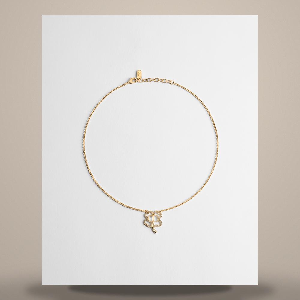 DIOR Shiny Clover Necklace Gold-Finish Metal Crystal Jewelry N3840WOMCY D319