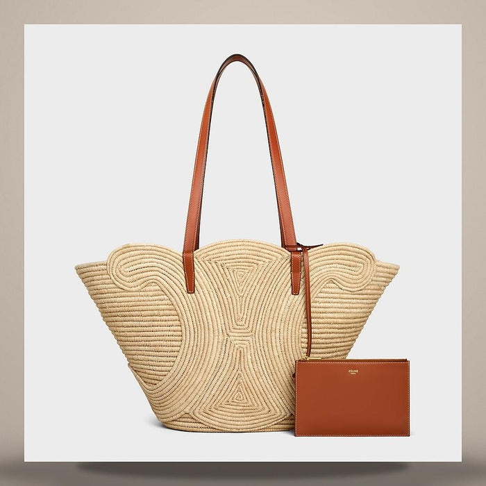 CELINE Medium Classic Panier Braided Triomphe Raffia Calfskin Tot 116982FWB 04LU