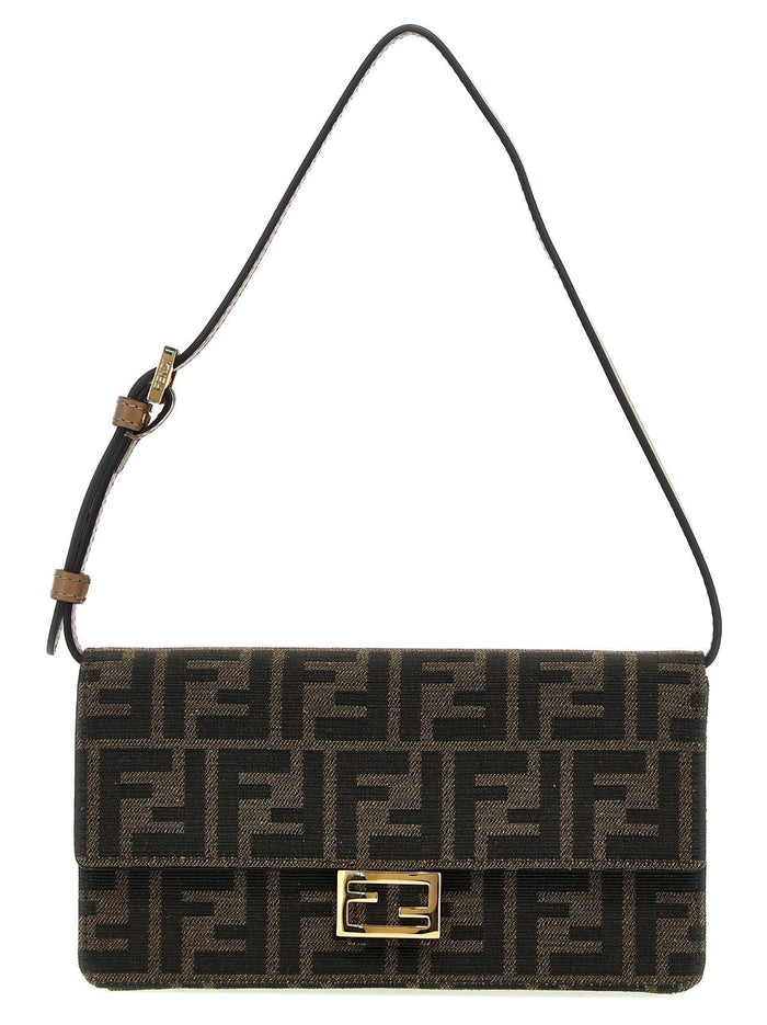 FENDI FF Baguette Wallet on Chain Leather Shoulder Bag Black 8M0498 A98PF0