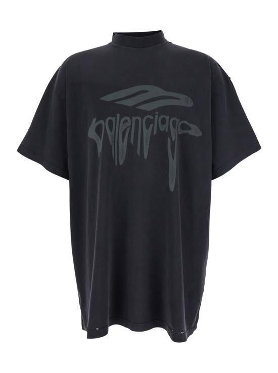 BALENCIAGA Black Cotton Short Sleeve T-Shirt for Men