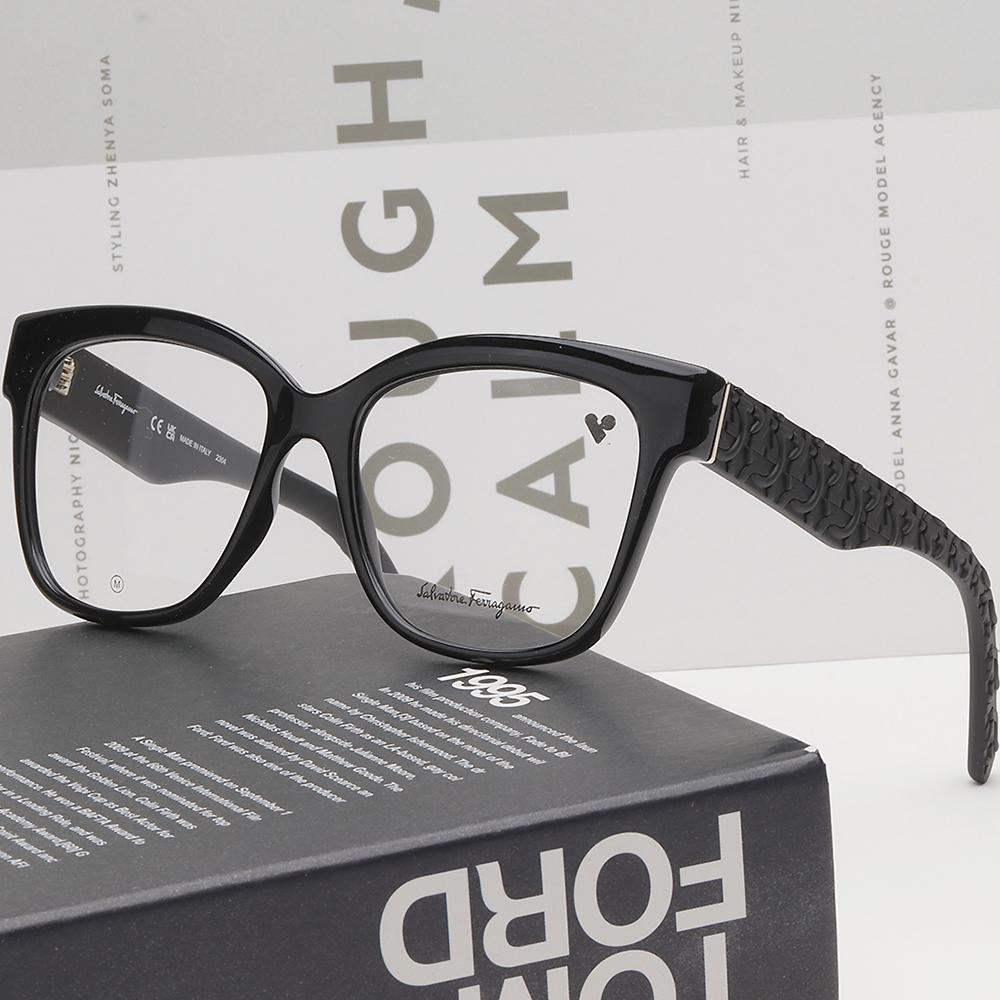 Ferragamo Black Logo Pattern Eyeglass Frames Unisex Accessories SF2956E 001