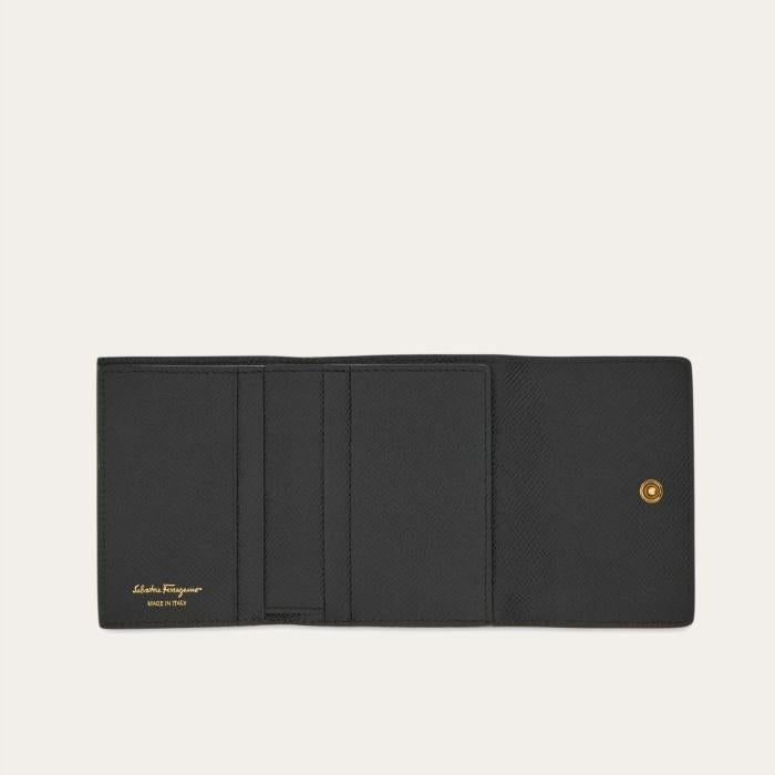 Ferragamo Black Leather Trifold Wallet Card Holder
