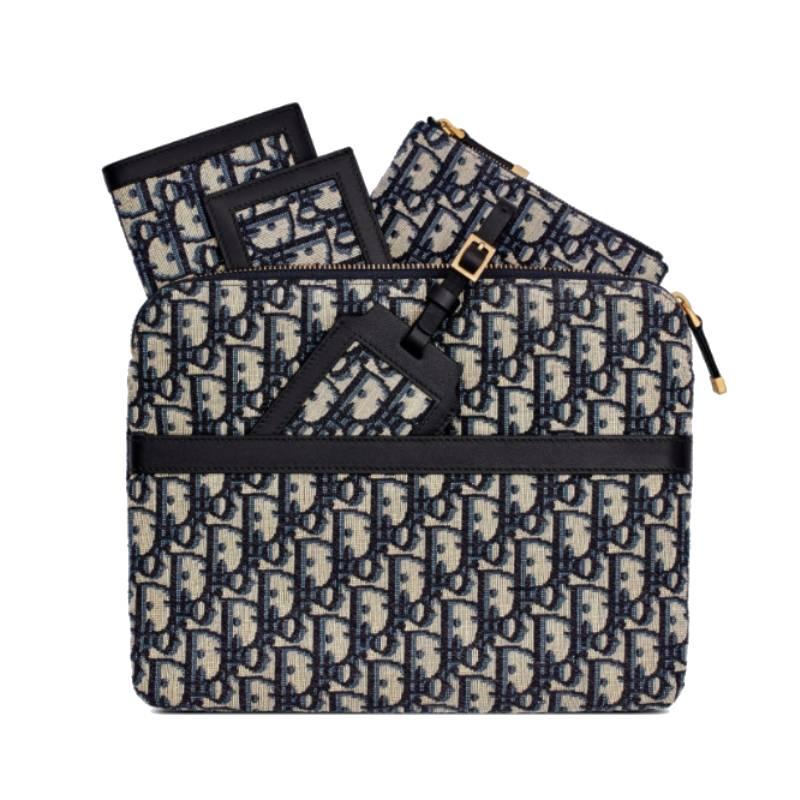 DIOR Oblique Canvas Travel Kit Suede Clutch Bag Pouch