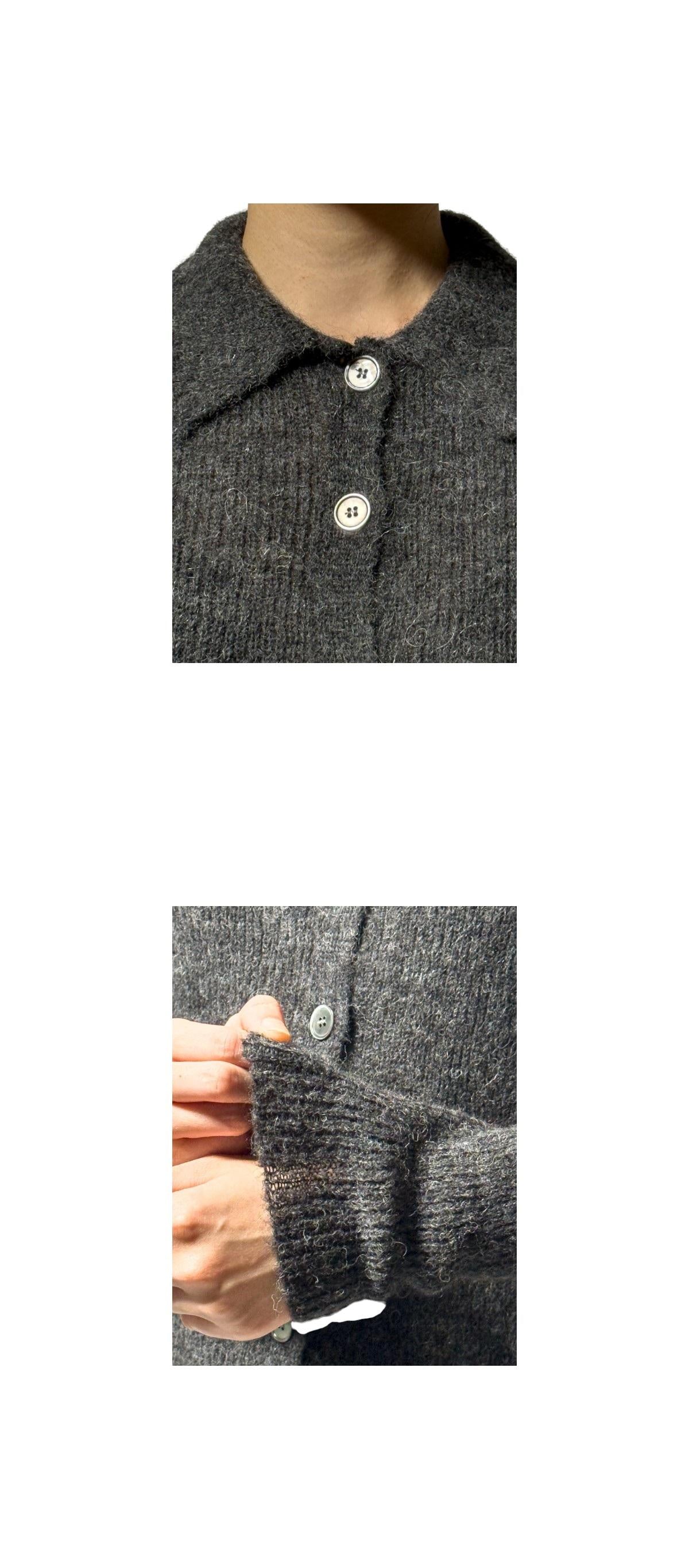 OUR LEGACY Charcoal Fuzzy Alpaca Mazzy Polo Cardigan
